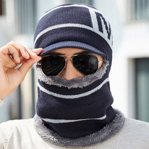 Winter men's knitted hat scarf one piece 1 (Four colours)