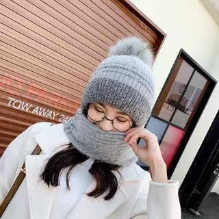 Winter warm knitted hat long scarf one piece with ball 1 (Four colours)