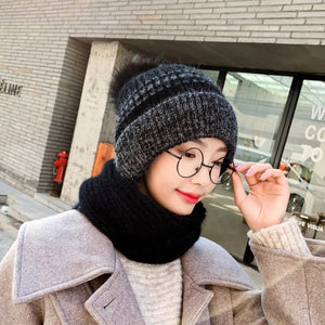 Winter warm knitted hat long scarf one piece with ball 1 (Four colours)