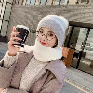 Winter warm knitted hat long scarf one piece with ball 1 (Four colours)