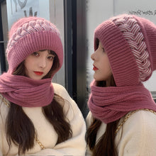 Load image into Gallery viewer, Winter warm knitted hat scarf one piece with ball 2 (Four colours)
