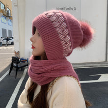 Load image into Gallery viewer, Winter warm knitted hat scarf one piece with ball 2 (Four colours)
