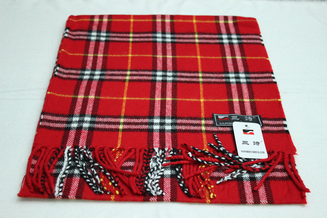 Narrow long wool feeling unisex classic check plaid scarf with tassel 1(six colours)