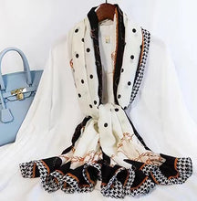 Load image into Gallery viewer, linen feeling  long classic polka dots pattern scarf/shawl 1
