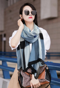 linen feeling long classic check plaid scarf/shawl 1 (five colours)