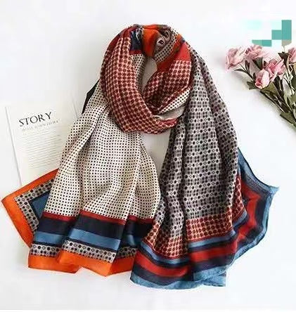 linen feeling long classic multicolour polka dots scarf/shawl