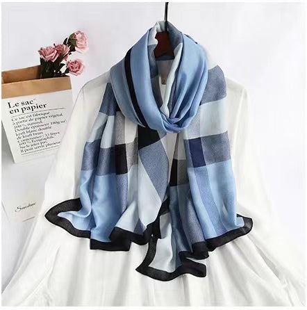 linen feeling long classic check plaid scarf/shawl 1 (five colours)