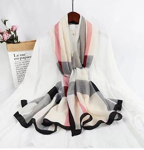 linen feeling long classic check plaid scarf/shawl 1 (five colours)