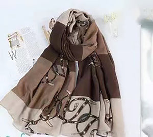 linen feeling  long classic multicolour design scarf/shawl 3 (two colours)