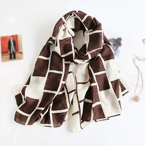 linen feeling  long classic check plaid scarf/shawl 2 (two colours)