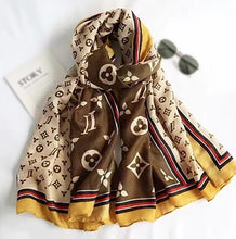 Load image into Gallery viewer, Linen feeling  long classic letters pattern scarf/shawl 4 (three colours)
