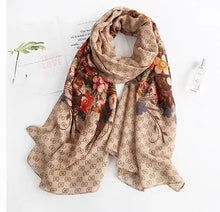 Load image into Gallery viewer, Linen feeling  long  flower design scarf/shawl
