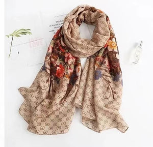 Linen feeling  long  flower design scarf/shawl