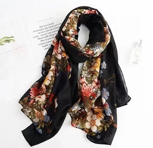 Linen feeling  long  flower design scarf/shawl