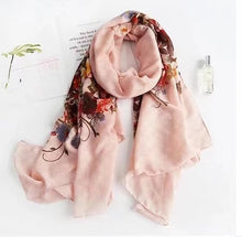 Load image into Gallery viewer, Linen feeling  long  flower design scarf/shawl
