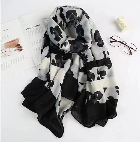 Linen feeling  long classic animal print pattern scarf/shawl (two colours)