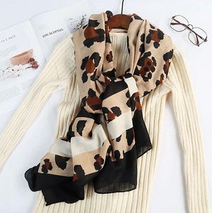 Linen feeling  long classic animal print pattern scarf/shawl (two colours)