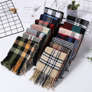 Narrow long wool feeling unisex classic check plaid scarf (Eighteen colours)