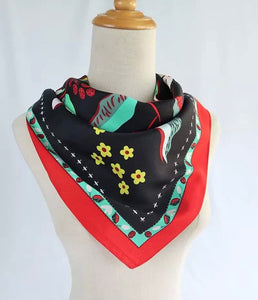 L-High density satin square scarf 4 with leaves pattern(three colours)