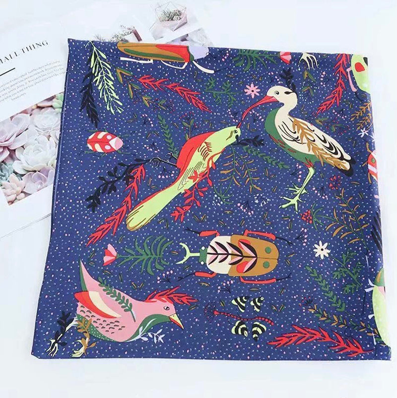 L-High density satin square scarf 5 with birds pattern (three colours)