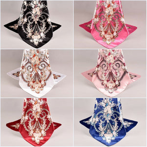 L-Flower design satin square scarf (Six colours)