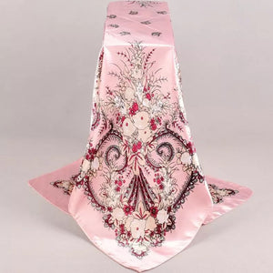 L-Flower design satin square scarf (Six colours)