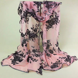 Long Trendy rose glitter Scarf/Shawl finished with lace edge (Five colours)