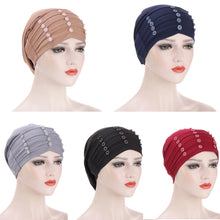 Load image into Gallery viewer, Folding pile with Small shiny buttons cap Turban/Hijab  pattern 13
