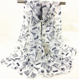 M-long Eiffel pattern silk feeling scarf (Two colours)