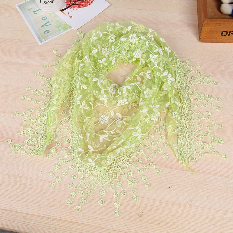 Triangle Trendy glitter Scarf/Shawl finished with lace edge (fifteen colors)