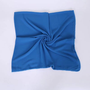 XL-Chiffon plain square scarf with embroidered border(115x115cm)