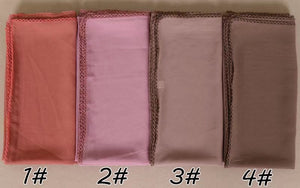 XL-Chiffon plain square scarf with embroidered border(115x115cm)