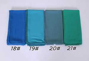 XL-Chiffon plain square scarf with embroidered border(115x115cm)