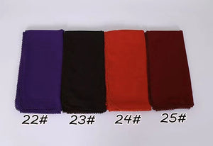 XL-Chiffon plain square scarf with embroidered border(115x115cm)