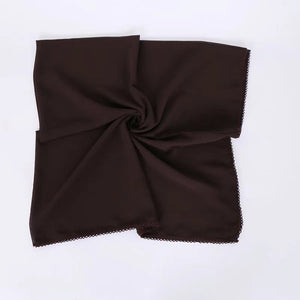 XL-Chiffon plain square scarf with embroidered border(115x115cm)