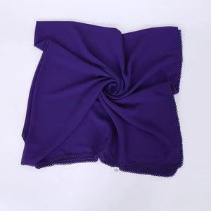 XL-Chiffon plain square scarf with embroidered border(115x115cm)