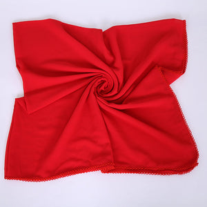 XL-Chiffon plain square scarf with embroidered border(115x115cm)