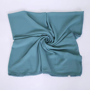 XL-Chiffon plain square scarf with embroidered border(115x115cm)