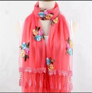 Long lace trendy embroidered  Scarf/Shawl  (Eleven colors)