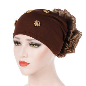 Turban/Hijab small sparkly with large flower pattern 6-3 (Six colors)