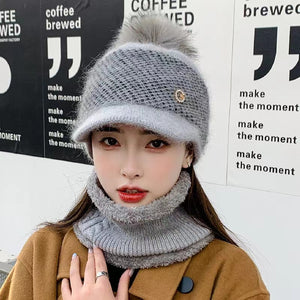 Winter thick warm ear protection knit crochet hat with pop pop(no neck scarf) (Six colors)