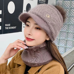 Winter thick warm ear protection knit crochet hat with pop pop(no neck scarf) (Six colors)