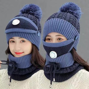 3-Pieces Winter warm beanies knitted hat with mask and neck scarf set (Eight  coolers)