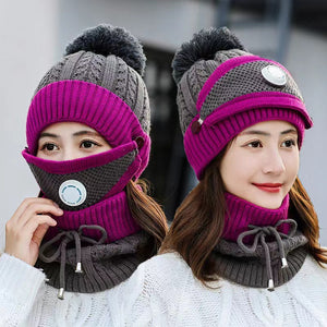 3-Pieces Winter warm beanies knitted hat with mask and neck scarf set (Eight  coolers)