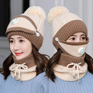 3-Pieces Winter warm beanies knitted hat with mask and neck scarf set (Eight  coolers)