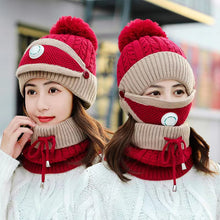 Load image into Gallery viewer, 3-Pieces Winter warm beanies knitted hat with mask and neck scarf set (Eight  coolers)
