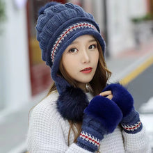 Load image into Gallery viewer, Winter warm knitted hat with gloves (Three colors)
