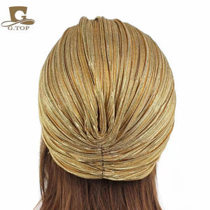 Plain shinny fashion turban with brooch (Five colors)