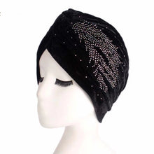 Load image into Gallery viewer, Twist velvet knotted headwrap with shinny feather design cap(seven colors)
