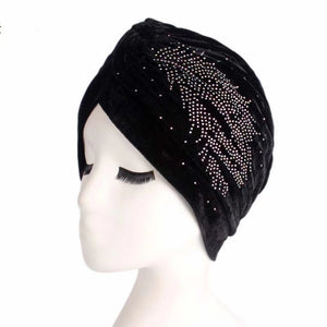 Twist velvet knotted headwrap with shinny feather design cap(seven colors)